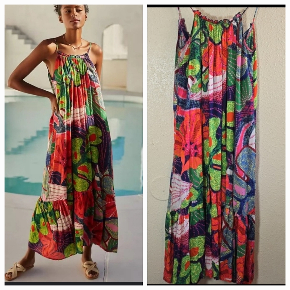 Anthropologie Tropical Print Maxi Dress